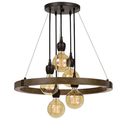 Cal Lighting Martos 5-Light Metal and Wood Chandelier with Edison Bulbs