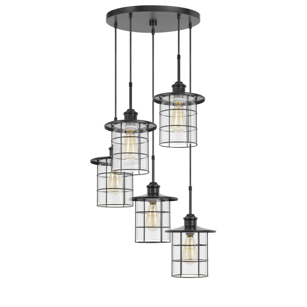 Cal Lighting Silverton 5-Light Metal and Glass Lantern Pendant Light Fixture with Edison Bulbs