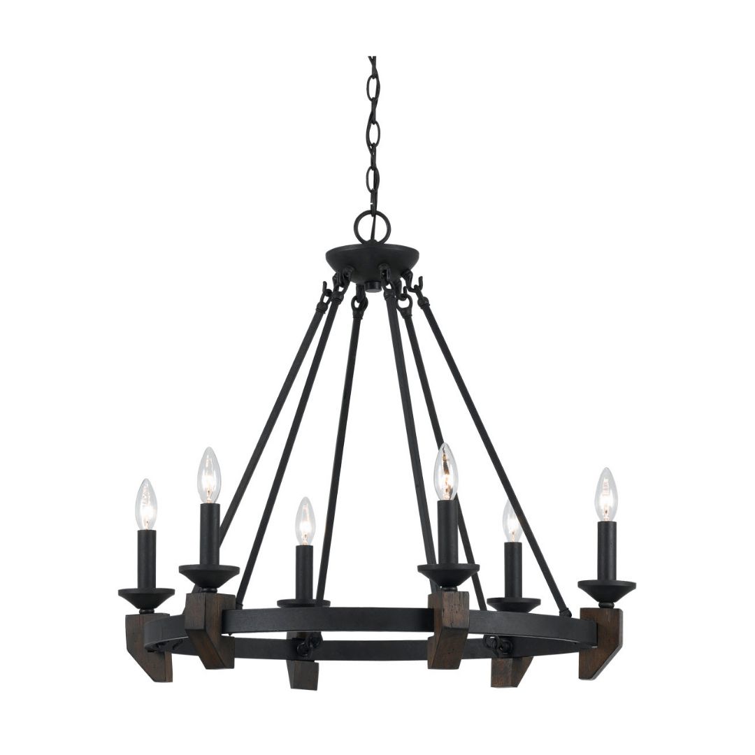 Cal Lighting Cruz 6-Light Metal and Wood Chandelier in Warm Bronze