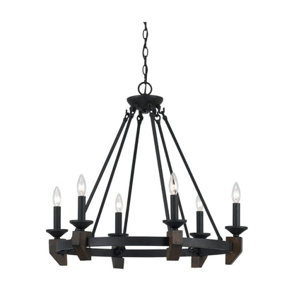 Cal Lighting Cruz 6-Light Metal and Wood Chandelier in Warm Bronze
