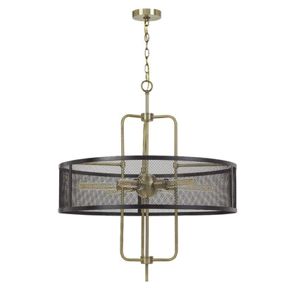 Cal Lighting Leiden 6-Light Metal Chandelier with Mesh Shade in Antique Brass and Black