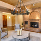 Cal Lighting Cruz 9-Light Metal and Wood Chandelier in Warm Bronze