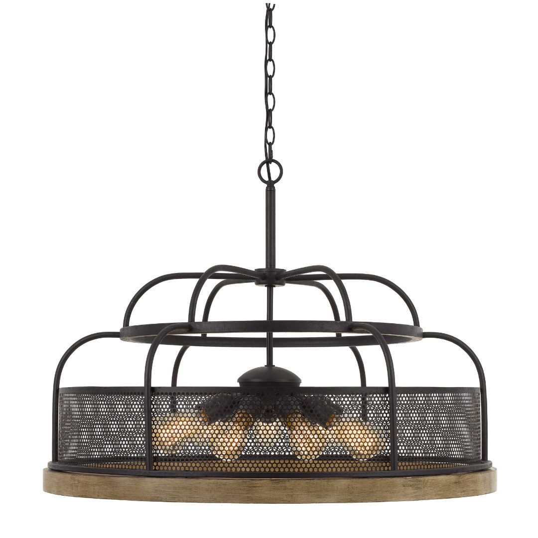 Cal Lighting Akaki 9-Light Metal and Pine Wood Chandelier in Light Oak