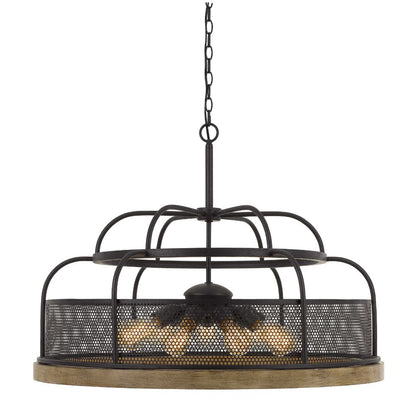 Cal Lighting Akaki 9-Light Metal and Pine Wood Chandelier in Light Oak