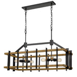 Cal Lighting Bruck 6-Light Metal and Pine Wood Island Chandelier in Iron and Light Oak