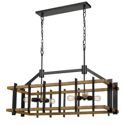 Cal Lighting Bruck 6-Light Metal and Pine Wood Island Chandelier in Iron and Light Oak