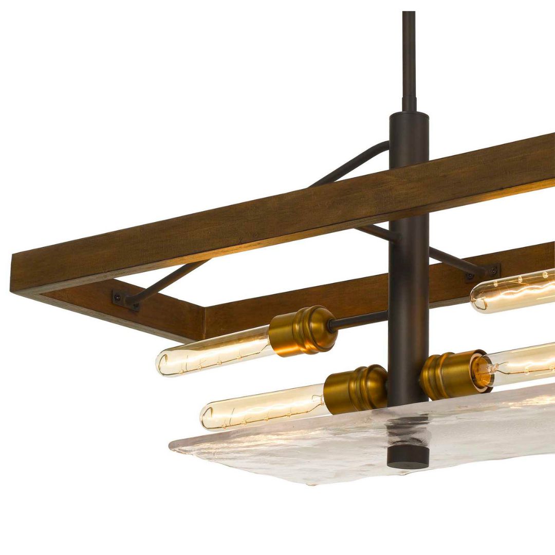 Cal Lighting Craiova 6-Light Pine Wood Island Chandelier with Glass Accent