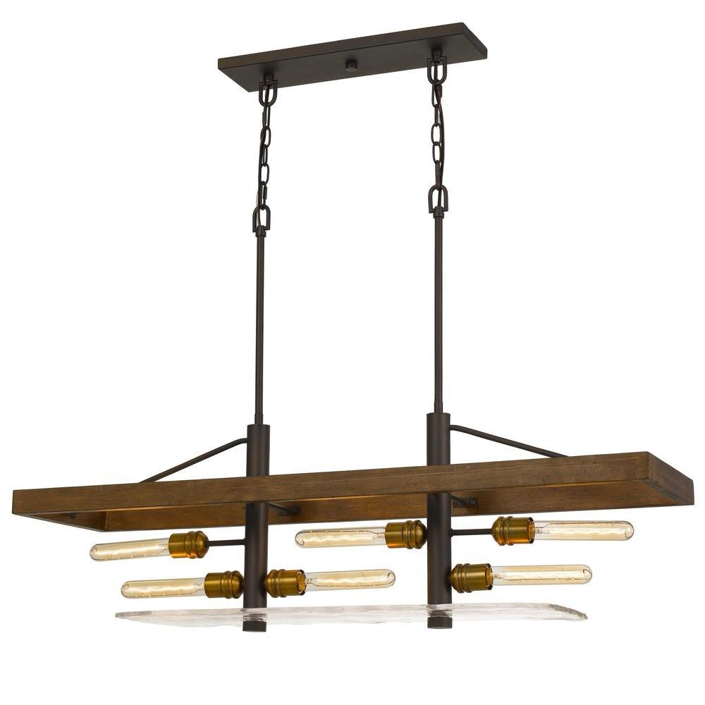 Cal Lighting Craiova 6-Light Pine Wood Island Chandelier with Glass Accent