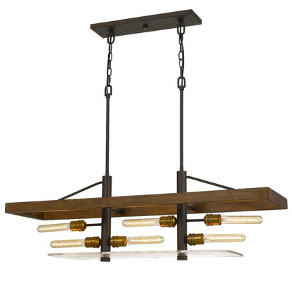 Cal Lighting Craiova 6-Light Pine Wood Island Chandelier with Glass Accent