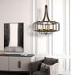 Cal Lighting Kellia 6-Light Metal Round Cage Chandelier in Iron and Dark Oak