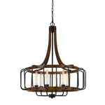 Cal Lighting Kellia 6-Light Metal Round Cage Chandelier in Iron and Dark Oak