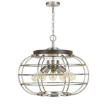 Cal Lighting Liberty 5-Light Metal Chandelier with Grill Shade in Brushed Steel and Wood