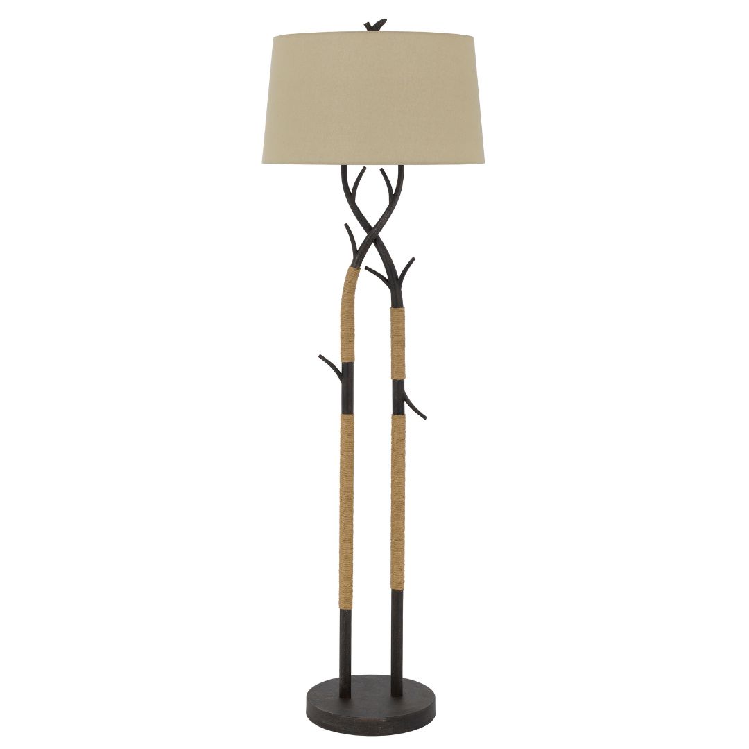 Cal Lighting Pecos Metal Tree Branch Floor Lamp with Wrapped Ropes in Black Iron