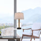 Cal Lighting Salford Glass and Wood Table Lamp with Taper Drum Hardback Shade