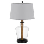 Cal Lighting Salford Glass and Wood Table Lamp with Taper Drum Hardback Shade