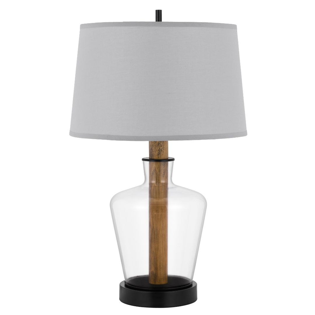 Cal Lighting Salford Glass and Wood Table Lamp with Taper Drum Hardback Shade