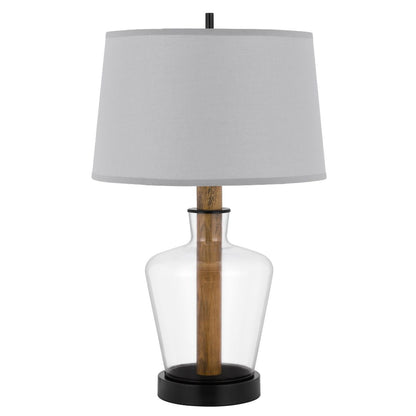 Cal Lighting Salford Glass and Wood Table Lamp with Taper Drum Hardback Shade