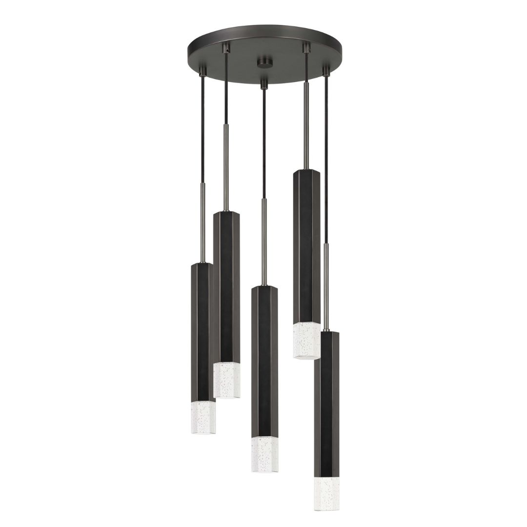 Cal Lighting Troy Integrated Led Dimmable Hexagon Aluminum Casted 5 Lights Pendant With Glass Diffuser Gun Metal