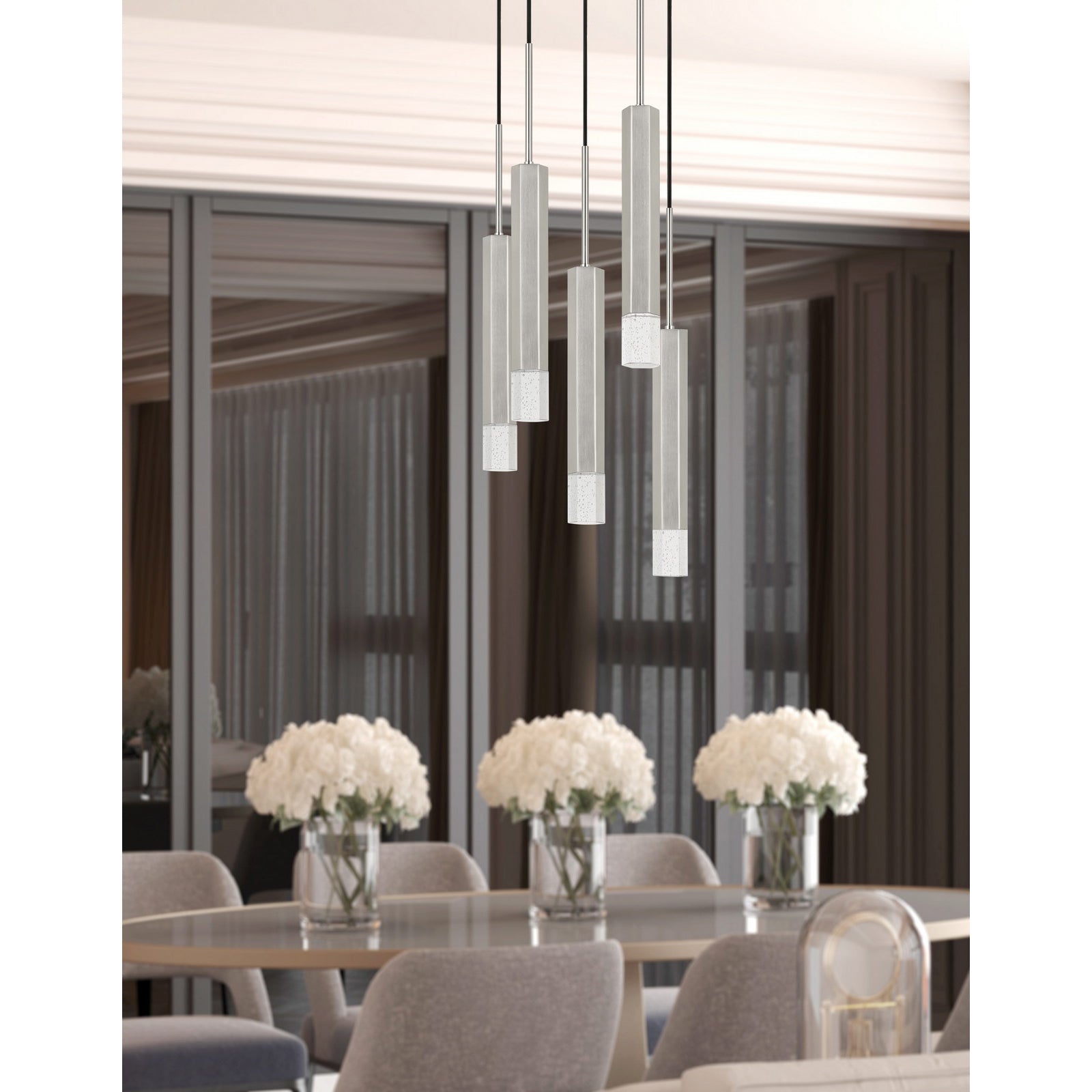 Cal Lighting Troy Integrated Led Dimmable Hexagon Aluminum Casted 5 Lights Pendant With Glass Diffuser 