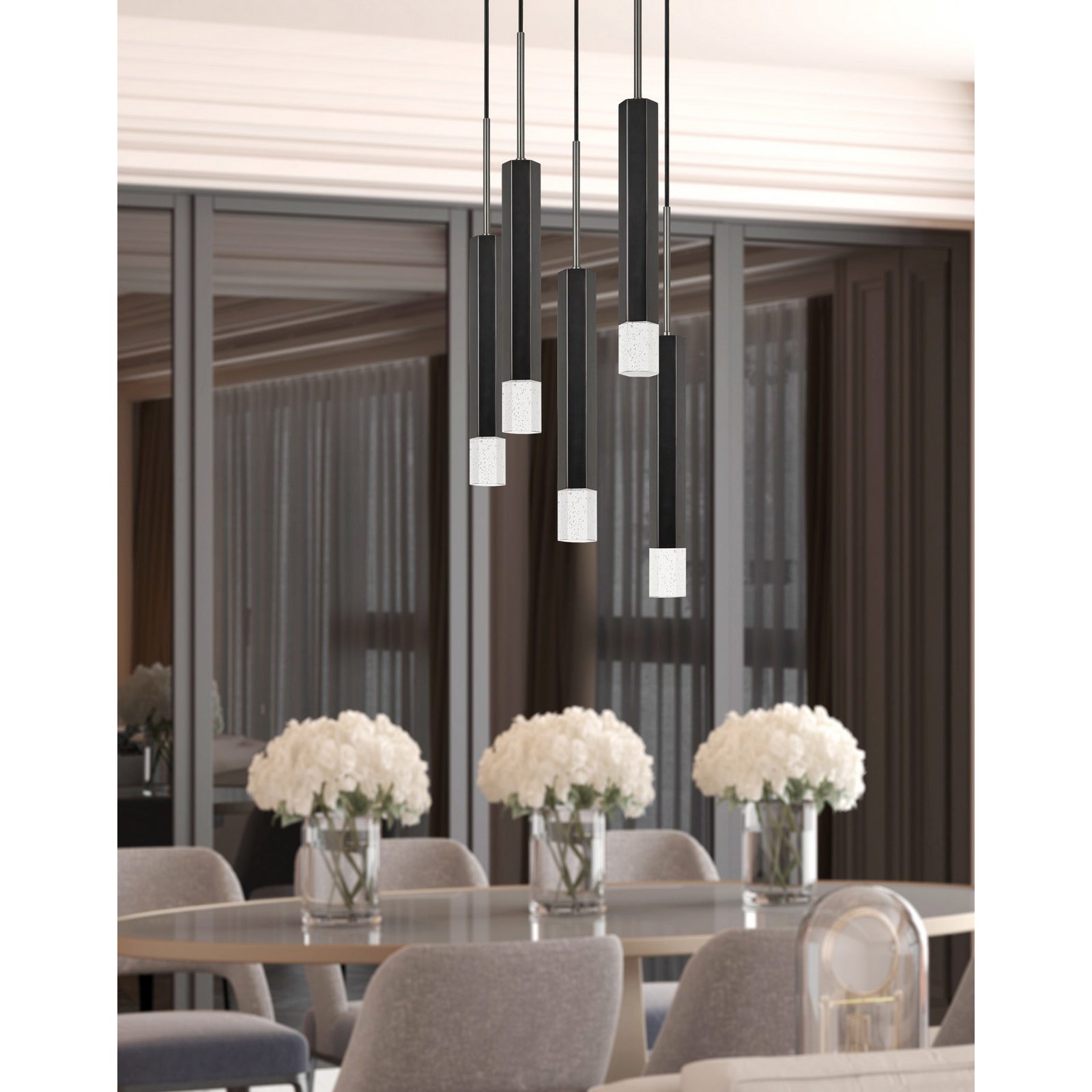 Cal Lighting Troy Integrated Led Dimmable Hexagon Aluminum Casted 5 Lights Pendant With Glass Diffuser 