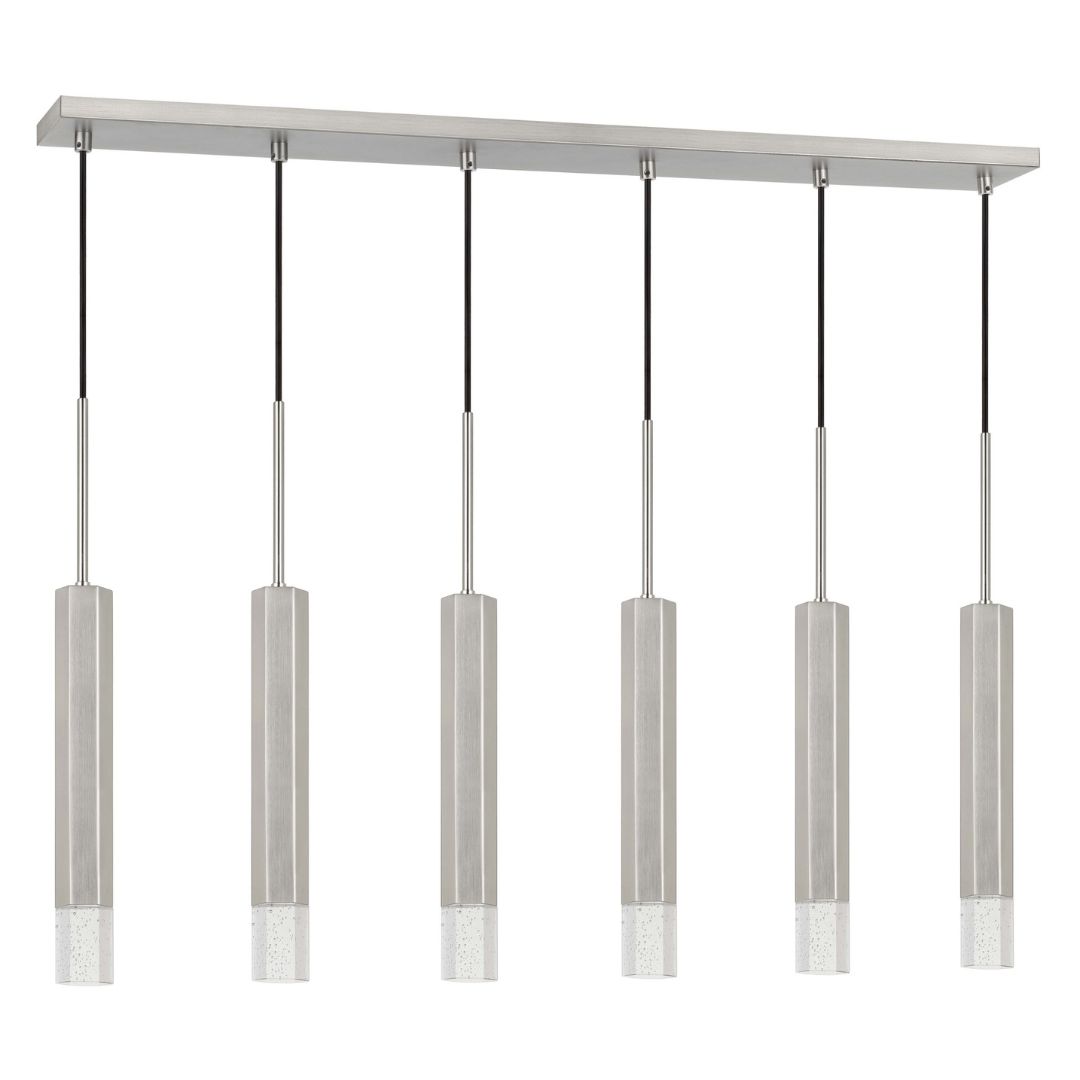 Cal Lighting Troy Integrated Led Dimmable Hexagon Aluminum Casted 6 Lights Pendant With Glass Diffuser Brushed Steel