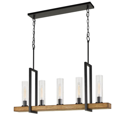 Cal Lighting Vienna 5-Light Pine Wood Island Chandelier in Iron and Light Oak
