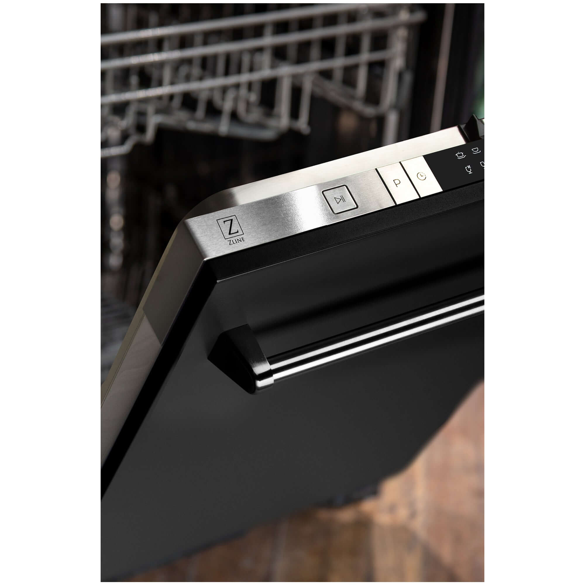 ZLINE 24 in. Black Matte Top Control Built-In Dishwasher with Stainless Steel Tub and Traditional Style Handle, 52dBa (DW-BLM-24)