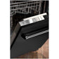 ZLINE 24 in. Black Matte Top Control Built-In Dishwasher with Stainless Steel Tub and Traditional Style Handle, 52dBa (DW-BLM-24) built-in to cabinets in a luxury kitchen.
