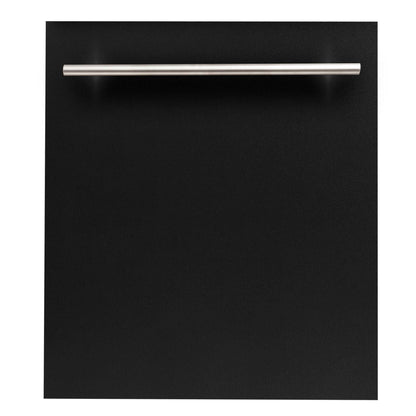 ZLINE 24 in. Black Matte Top Control Built-In Dishwasher with Stainless Steel Tub and Modern Style Handle, 52dBa (DW-BLM-H-24) 