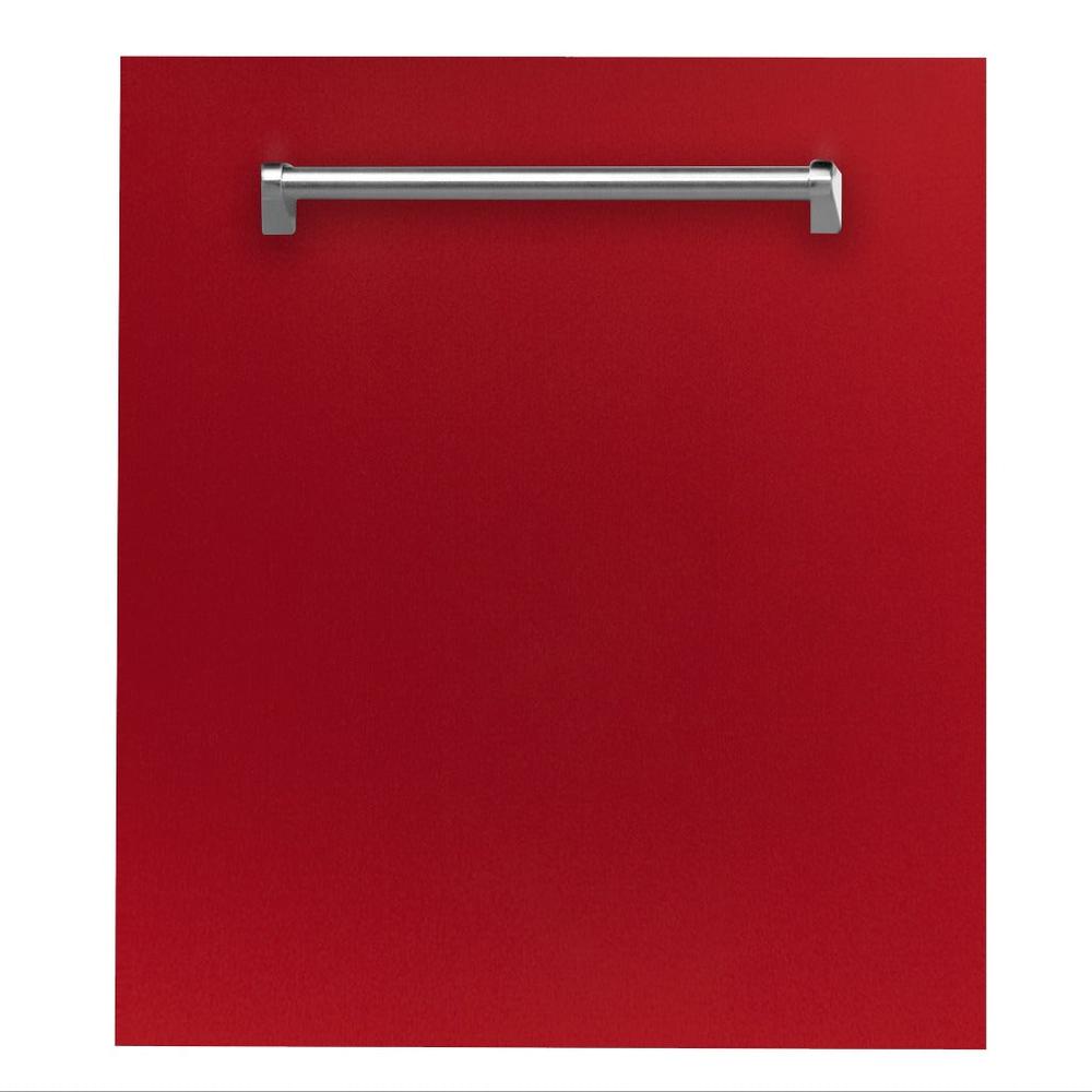 ZLINE 24 in. Red Gloss Top Control Built-In Dishwasher with Stainless Steel Tub and Traditional Style Handle, 52dBa (DW-RG-24) 