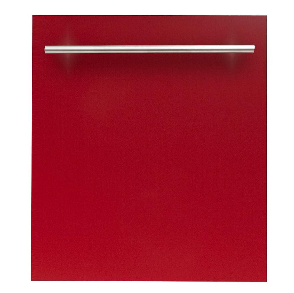 ZLINE 24 in. Red Gloss Top Control Built-In Dishwasher with Stainless Steel Tub and Modern Style Handle, 52dBa (DW-RG-H-24) main image.