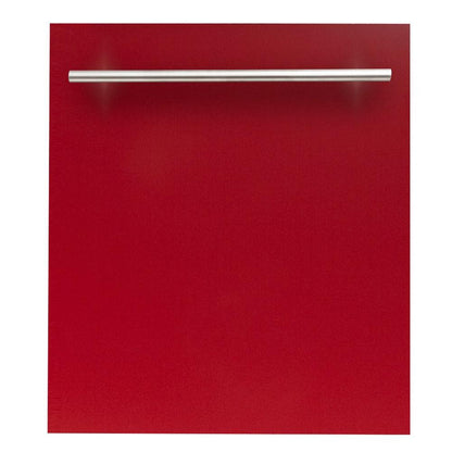 ZLINE 24 in. Red Gloss Top Control Built-In Dishwasher with Stainless Steel Tub and Modern Style Handle, 52dBa (DW-RG-H-24)