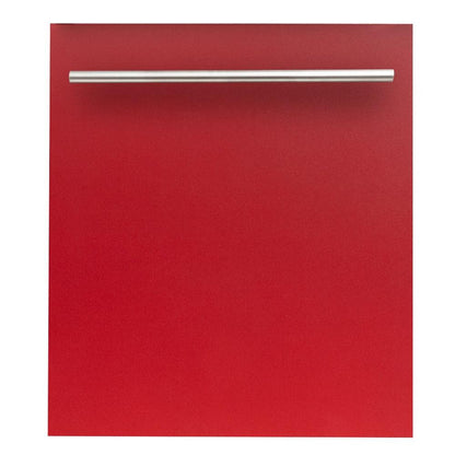 ZLINE 24 in. Red Matte Top Control Built-In Dishwasher with Stainless Steel Tub and Modern Style Handle, 52dBa (DW-RM-H-24) 