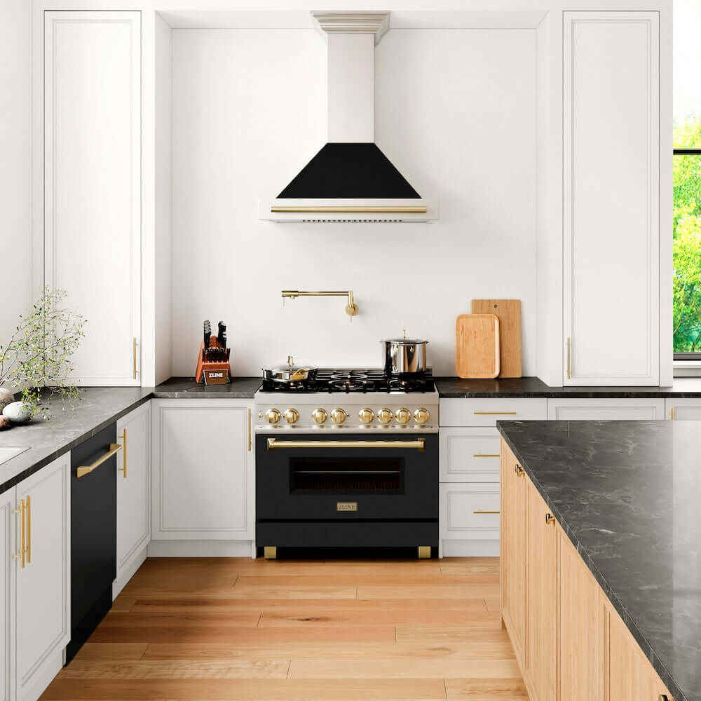 Matching ZLINE appliances in a luxury farmhouse-style kitchen.