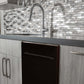 ZLINE 24 in. Oil-Rubbed Bronze Top Control Built-In Dishwasher with Stainless Steel Tub and Traditional Style Handle, 52dBa (DW-ORB-H-24) in a modern-style kitchen with grey cabinets and dark countertops.