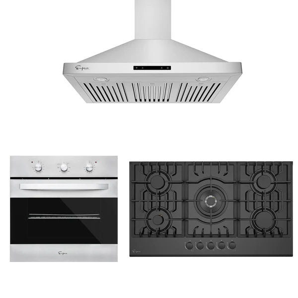 Empava 3 Piece Kitchen Package with 24 in. Electric Oven, 36 in. Gas Cooktop, and 36 in. Wall Mount Range Hood (EMPV-24WO36GC36RH04)