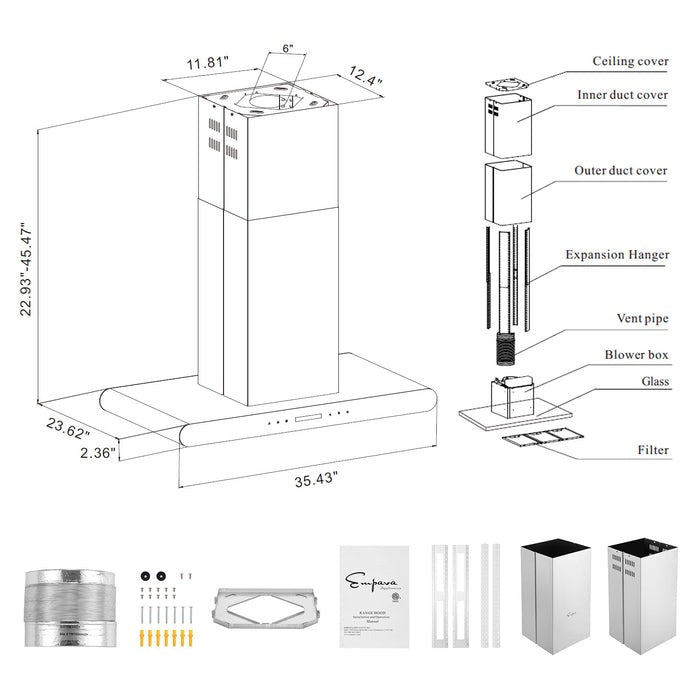 Empava 36 in. Ducted Island Mount Range Hood in Stainless Steel (36RH10)