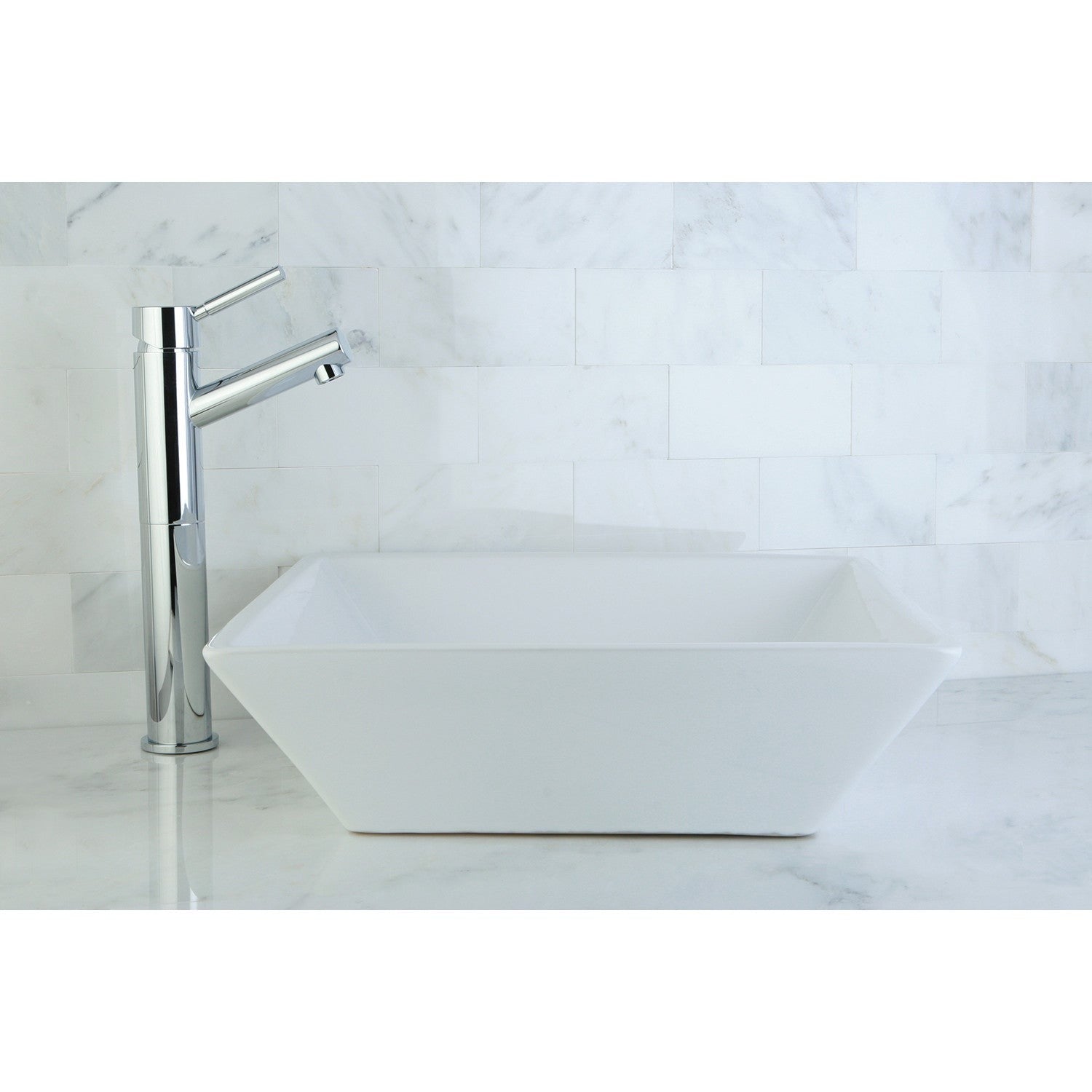 Kingston Brass 16 in. Artisan Ceramic Square Vessel Sink, White (EV4256)