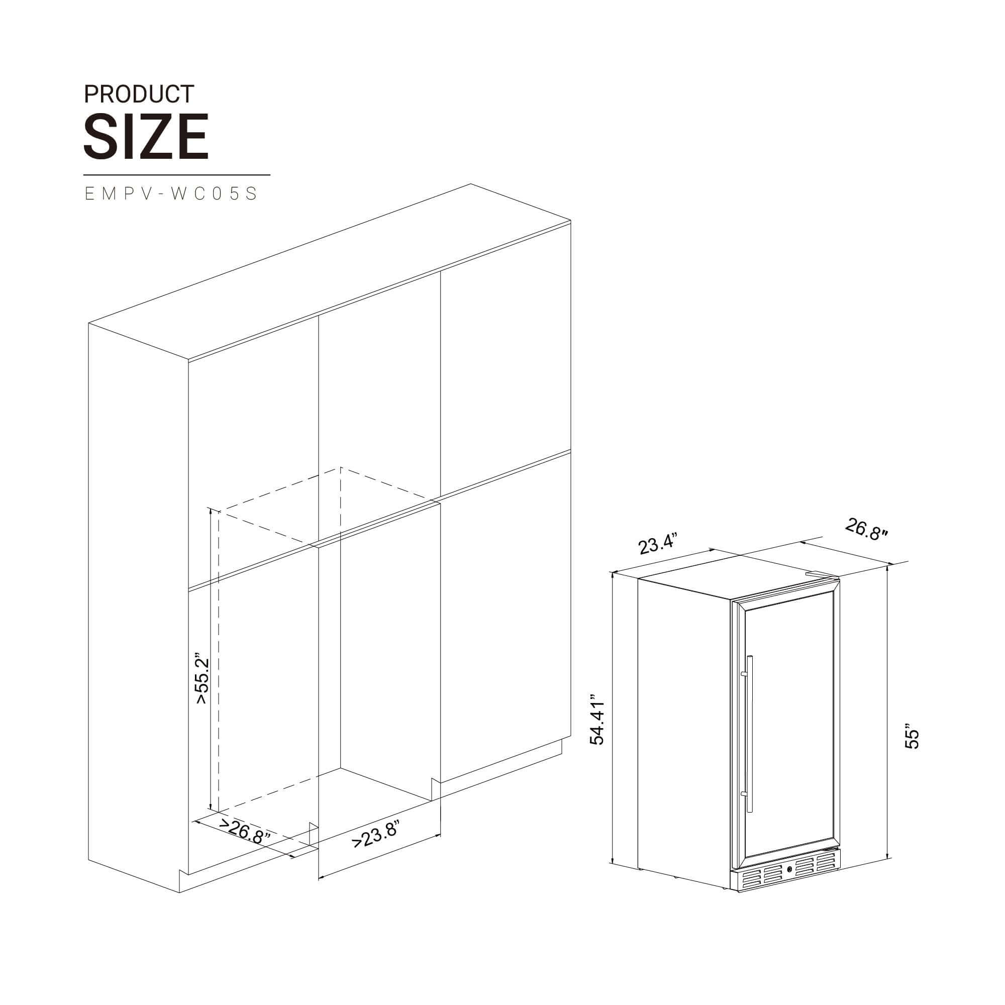 Empava 24 in. 127 Bottle Single Zone Wine Cooler (WC05S) 