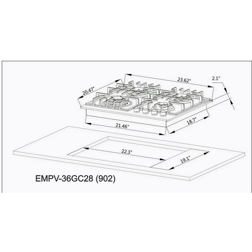 Empava 24 in. 4 Burner Built-in Gas Cooktop in Black (24GC28) 