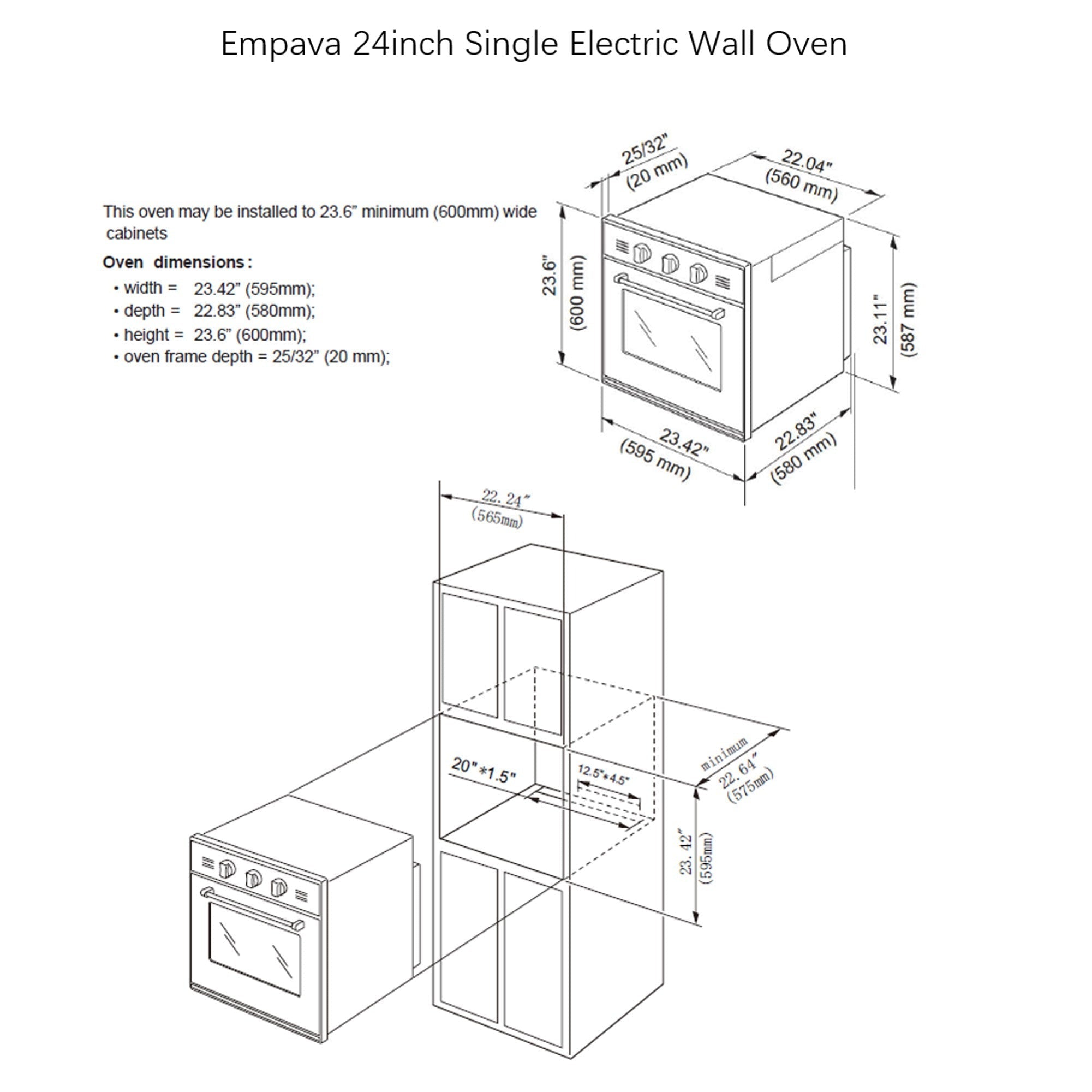 Empava 24 in. Electric Single Wall Oven in Stainless Steel (24WOB14) 