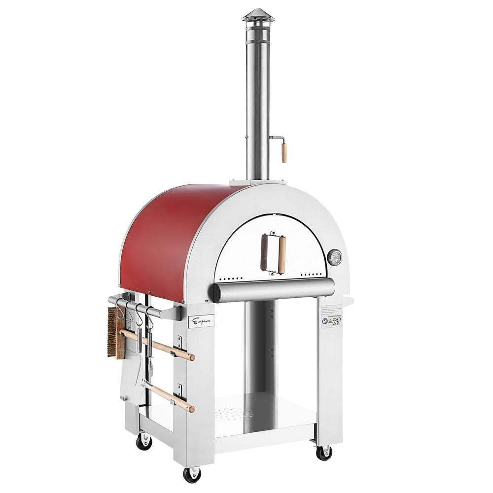 Empava 25 in. Outdoor Wood Fired Pizza Oven in Stainless Steel with Red Accents (PG06) main image.
