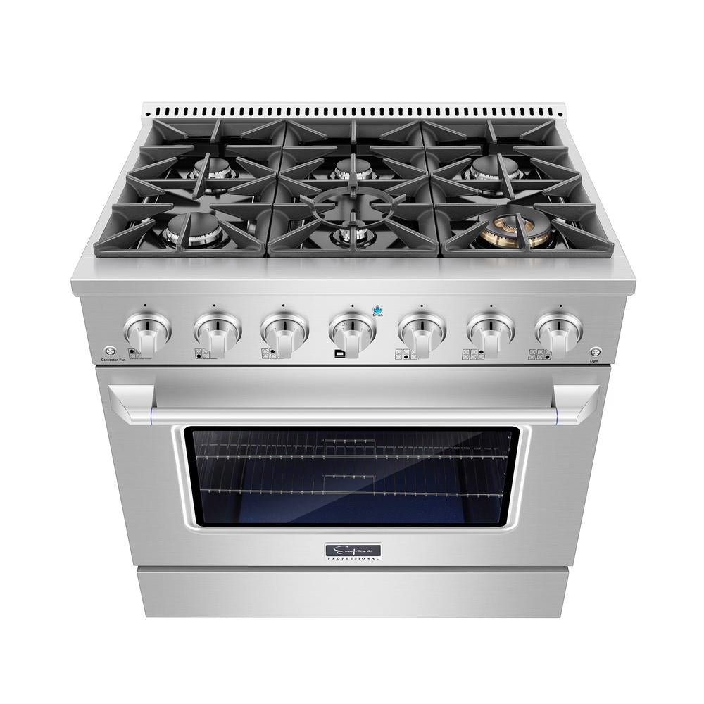 Empava 36 In. Pro-Style Freestanding Gas on Gas Range in Stainless Steel (36GR08) 