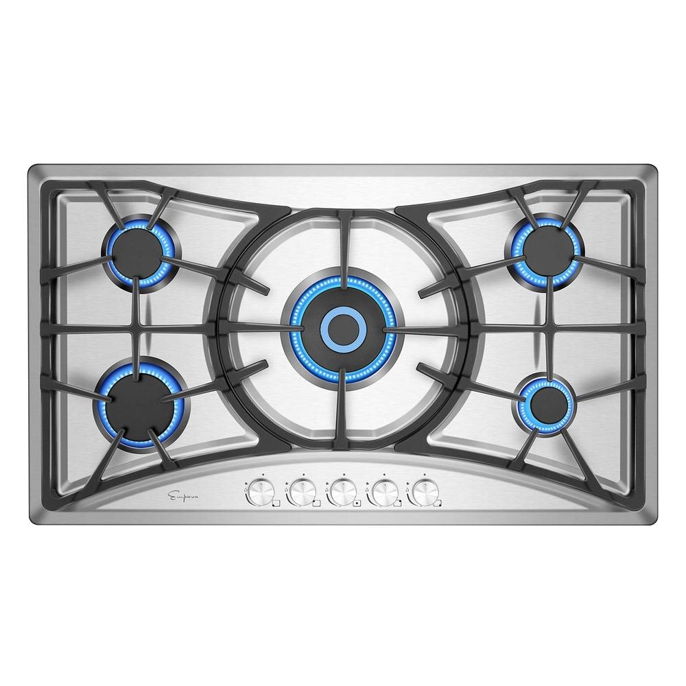 Empava 36 in. 5 Burner Built-in Gas Cooktop in Stainless Steel (36GC22) 