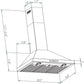 Empava 36 in. Ducted Wall Mount Range Hood in Stainless Steel (36RH04) dimensional diagram.