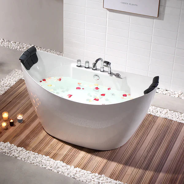 Empava 59 in. Freestanding Oval Jetted Bathtub in White Acrylic (59AIS11) 