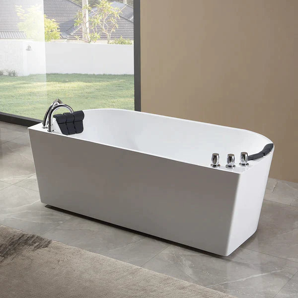 Empava 59 in. Freestanding Oval Jetted Hydromassage Bathtub in White Acrylic (59AIS06) 