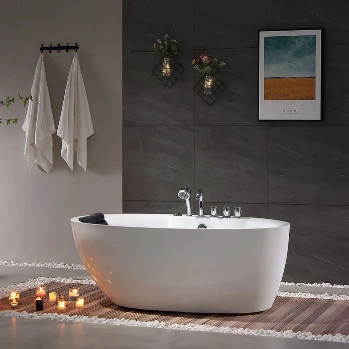 Empava 59 in. Oval Freestanding Jetted Bathtub in White Acrylic (59AIS12) 