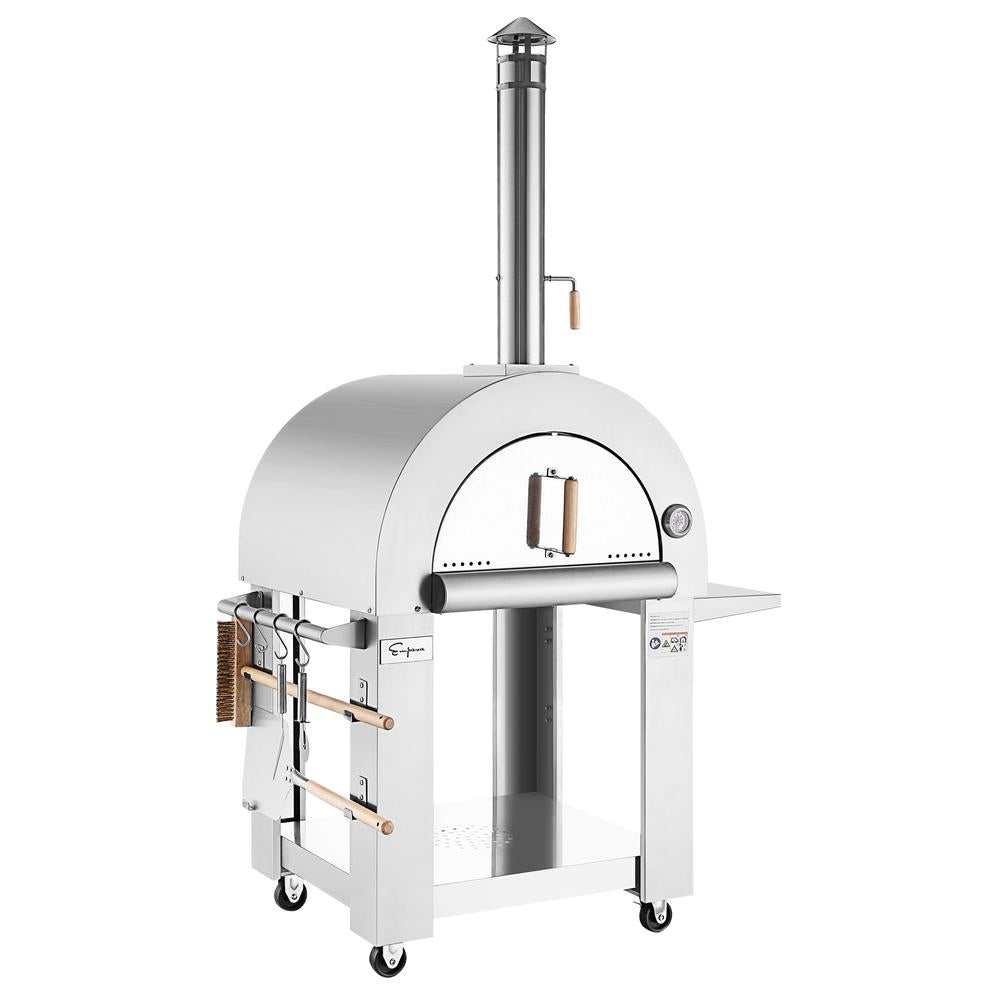 Empava Outdoor Wood Fired Pizza Oven in Stainless Steel with Collapsible Side Table (PG05) main image.