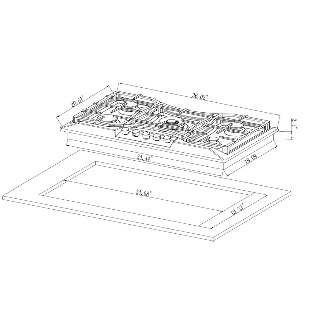Empava 36 in. 5 Burner Built-in Gas Cooktop in Stainless Steel (36GC24)